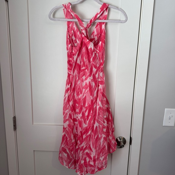 Anthropologie Postmark Pink White Abstract Print Cotton Dress with Slip Size 00P - Picture 4 of 8